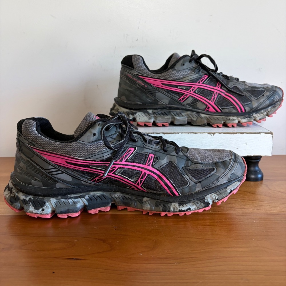 Asics Gel-Scram 2 Trail Running Shoes Womens 10 Grey Camo Pink T59AQ Sneaker